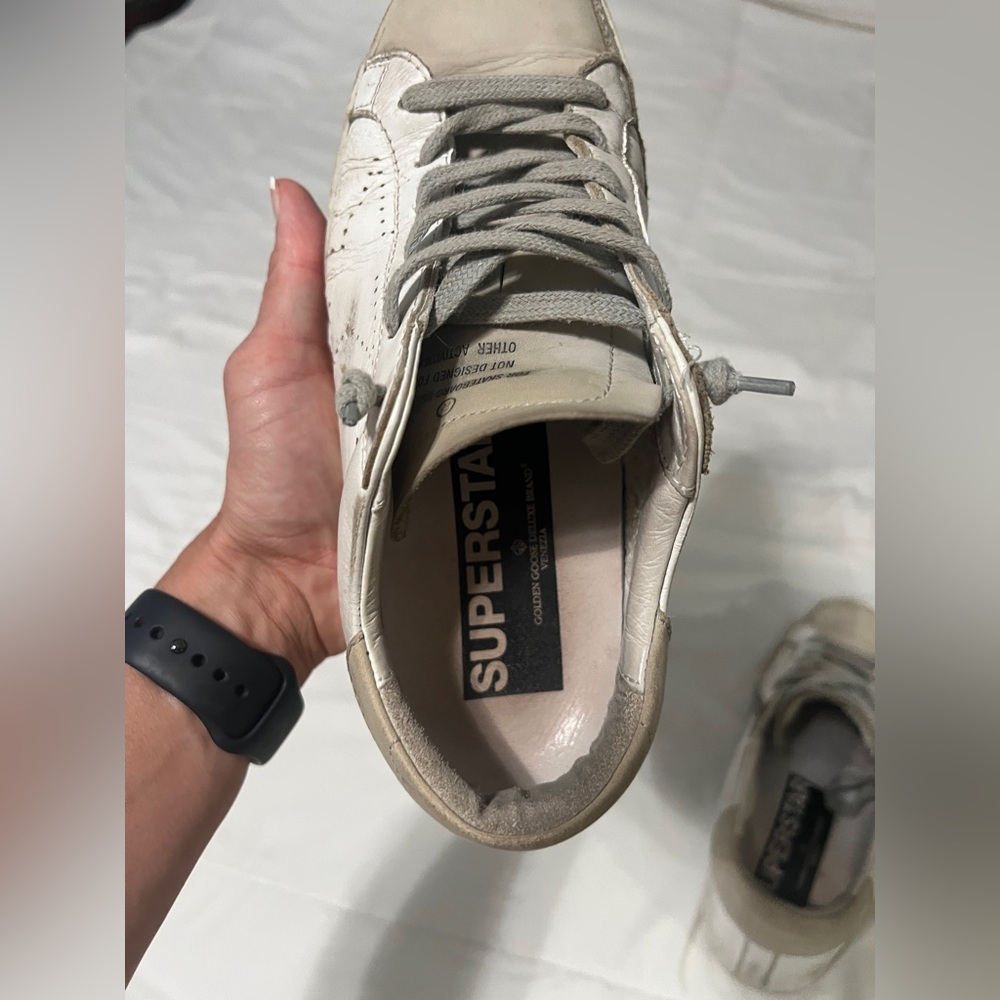 Leather Low-Top Sneakers in White and Gray - Women's - Picture 9 of 11